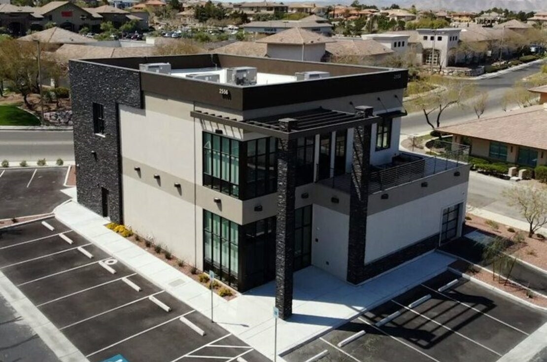 Office building surrounded by trees